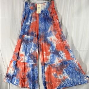 Solitaire Vibrant Red and Blue Tie-Dye Pants Size Large